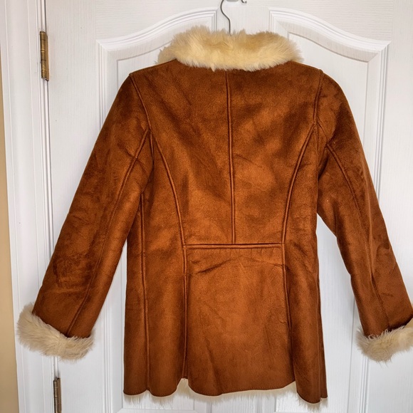 Boden Faux Shearling Suede Coat Camel Brown Sherpa Lined Jacket Women’s Size 2 - Picture 3 of 10